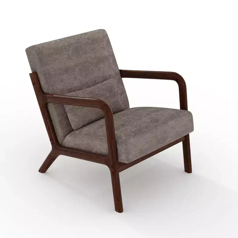 Poltrona di design moderno di metà secolo con rivestimento in ciniglia e cuscino lombare rimovibile, sedia da lettura in legno massello per soggiorno, camera da letto