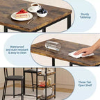 Set da Bar 3 Pezzi con 2 Ripiani Portaoggetti, Set da Pranzo Salvaspazio per Cucina con Sedie in Pelle PU