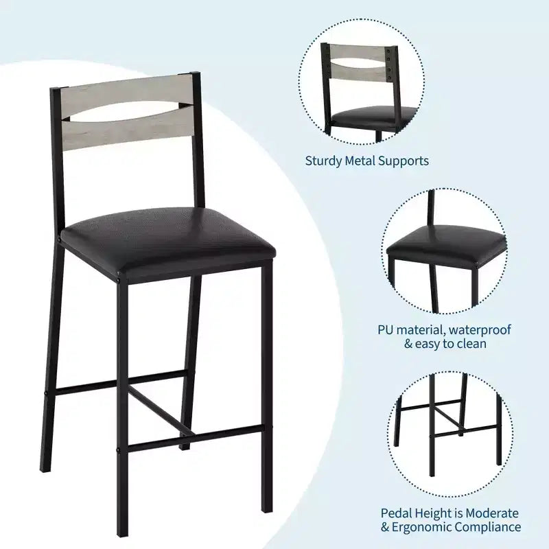 Set da Bar 3 Pezzi con 2 Ripiani Portaoggetti, Set da Pranzo Salvaspazio per Cucina con Sedie in Pelle PU