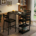 3-Piece Bar Table Set with 2 Storage Shelves, Space Saving Kitchen Dining Set with PU Leather Chairs