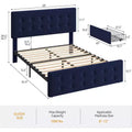 Queen Size Velvet Upholstered Platform Bed Frame, 4 Drawers & Adjustable Headboard, Button Tufted, Wooden Slats, No Box Spring Needed, Blue