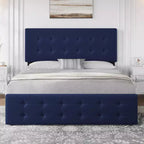 Telaio per letto a piattaforma rivestito in velluto Queen Size, 4 cassetti e testiera regolabile, capitonné, doghe in legno, non necessita di rete a molle, blu