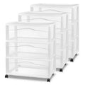Sterilite Wide 3 Drawer Storage Cart, Plastic Rolling Organizer, White, 3 Pack