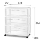 Sterilite Cassettiera Larga a 3 Cassetti, Organizzatore Mobile in Plastica, Bianco, Confezione da 3