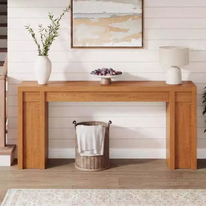 Console extra-longue en bois avec 2 tiroirs et 2 étagères de rangement, table d'appoint robuste et résistante aux marques pour entrée ou canapé de salon