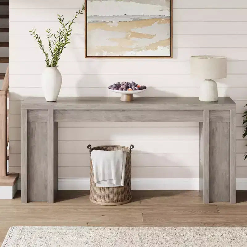 Console extra-longue en bois avec 2 tiroirs et 2 étagères de rangement, table d'appoint robuste et résistante aux marques pour entrée ou canapé de salon