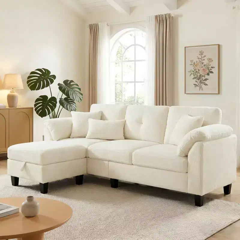 Dyonery 79 Sectional Couch with Storage Pocket, L Shaped Small Sofa with Soft Armrest Pillows,4 Seat Couches for Living Room, Apartment, Small Space