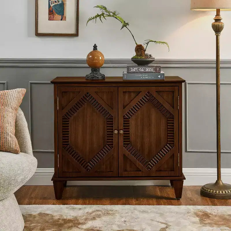JVNOXK 33.6 Credenza a Buffet in Legno Retrò con Mobile Contenitore, Mobile Espositivo Geometrico Simmetrico, Credenza Console Multimediale