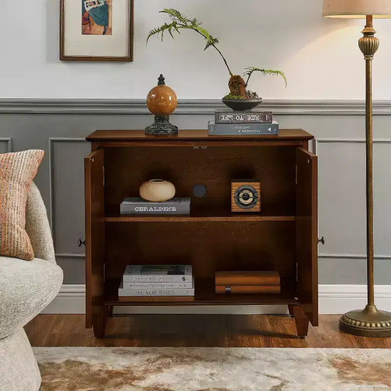 JVNOXK 33.6 Buffet bahut rétro en bois avec rangement, meuble de rangement d'appoint géométrique symétrique, console média