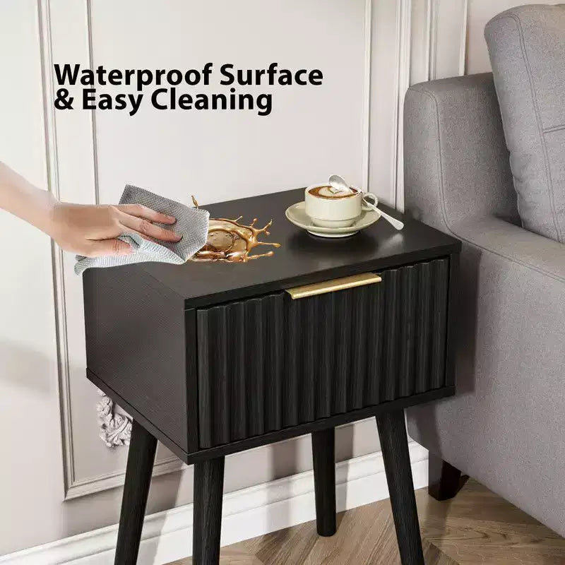 Karl Home Comodino Nero con rilievo 39,88 cm, truciolato e MDF, melamina e termoformatura, 1 cassetto, gambe alte (2 pz)
