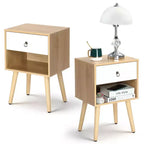 Comodino Karl Home, 38,1 cm, bianco e rovere, truciolare P2 e gambe solide, melamina opaca, maniglia ad anello, 1 cassetto