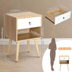 Comodino Karl Home, 38,1 cm, bianco e rovere, truciolare P2 e gambe solide, melamina opaca, maniglia ad anello, 1 cassetto
