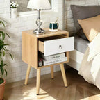Comodino Karl Home, 38,1 cm, bianco e rovere, truciolare P2 e gambe solide, melamina opaca, maniglia ad anello, 1 cassetto