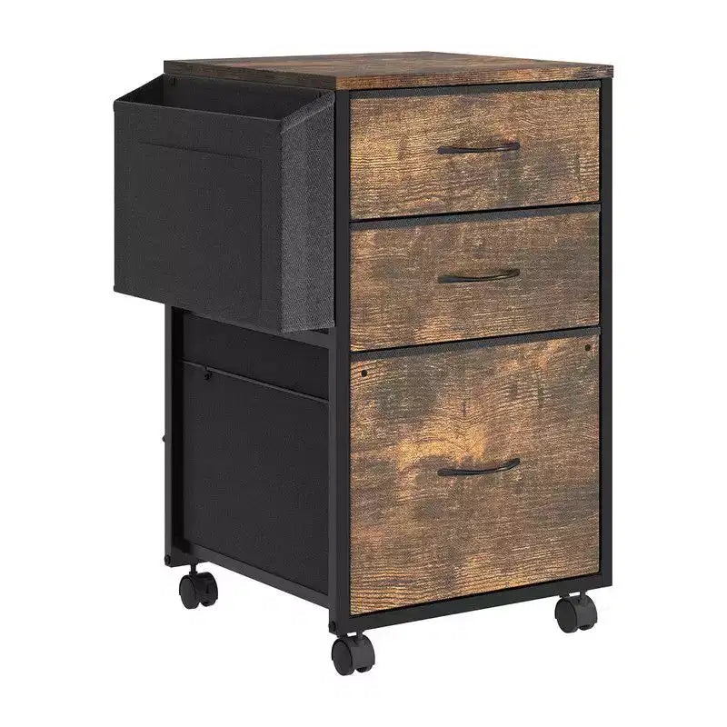 Mobile schedario in legno Karl Home da 15 pollici con struttura in metallo goffrato, 3 cassetti e ruote