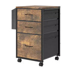 Mobile schedario in legno Karl Home da 15 pollici con struttura in metallo goffrato, 3 cassetti e ruote