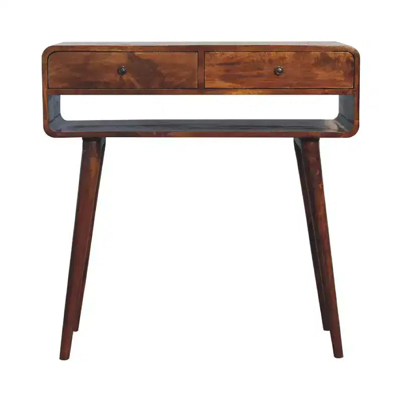 HomeRoots 35 Chestnut Solid Wood Console Table With Shelf And Two Drawers