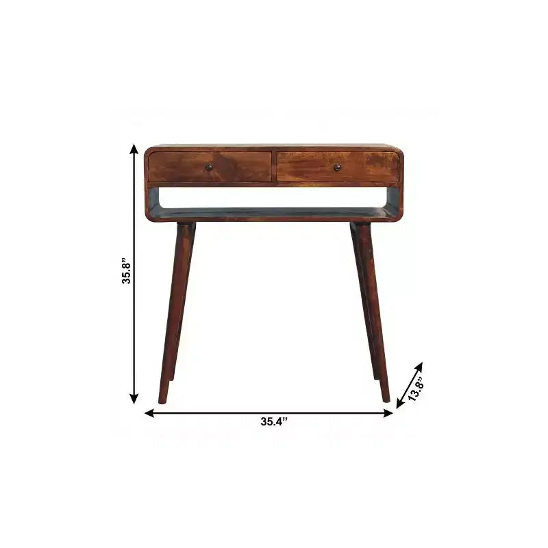 HomeRoots 35 Consolle in Legno Massello di Castagno con Ripiano e Due Cassetti