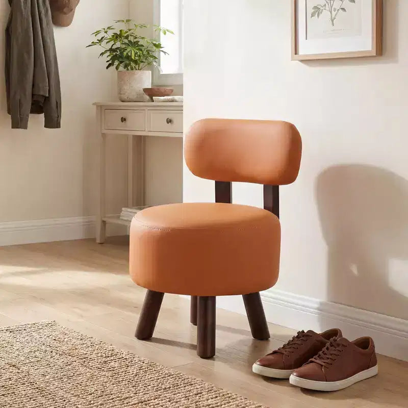 Set di 2 sgabelli poggiapiedi piccoli Costway con schienale e gambe in legno di gomma per camera da letto Bianco/Nero/Noce/Arancione