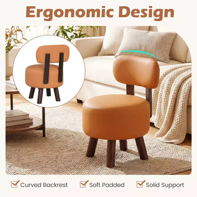 Set di 2 sgabelli poggiapiedi piccoli Costway con schienale e gambe in legno di gomma per camera da letto Bianco/Nero/Noce/Arancione
