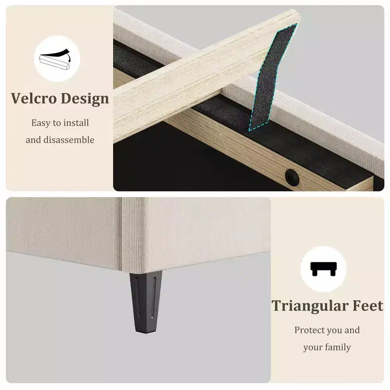 Struttura Letto Singolo XL/Matrimoniale con Testiera Regolabile, Letto Imbottito con Robuste Doghe in Legno, Nessun Box Spring Necessario