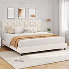 Struttura Letto Singolo XL/Matrimoniale con Testiera Regolabile, Letto Imbottito con Robuste Doghe in Legno, Nessun Box Spring Necessario