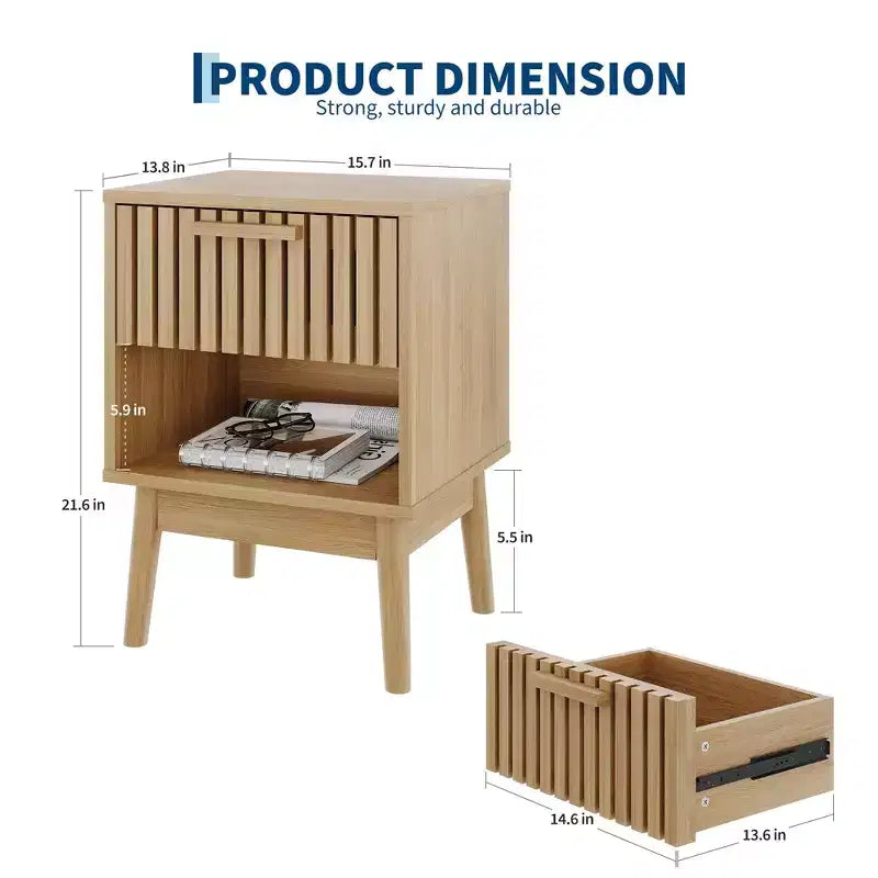 Set di 2 comodini Boho con cassetto a righe e ripiano aperto, tavolino da letto compatto in legno, tavolino laterale salvaspazio per camera da letto e soggiorno