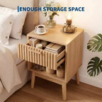 Set di 2 comodini Boho con cassetto a righe e ripiano aperto, tavolino da letto compatto in legno, tavolino laterale salvaspazio per camera da letto e soggiorno