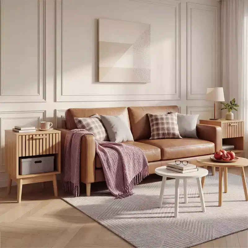 Set di 2 comodini Boho con cassetto a righe e ripiano aperto, tavolino da letto compatto in legno, tavolino laterale salvaspazio per camera da letto e soggiorno