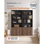 SONGMICS HOME Grande étagère, montage sans outil ultra rapide, bibliothèque à 6 niveaux sur pied avec étagères réglables et porte, blanc neige