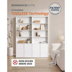 SONGMICS HOME Grande étagère, montage sans outil ultra rapide, bibliothèque à 6 niveaux sur pied avec étagères réglables et porte, blanc neige