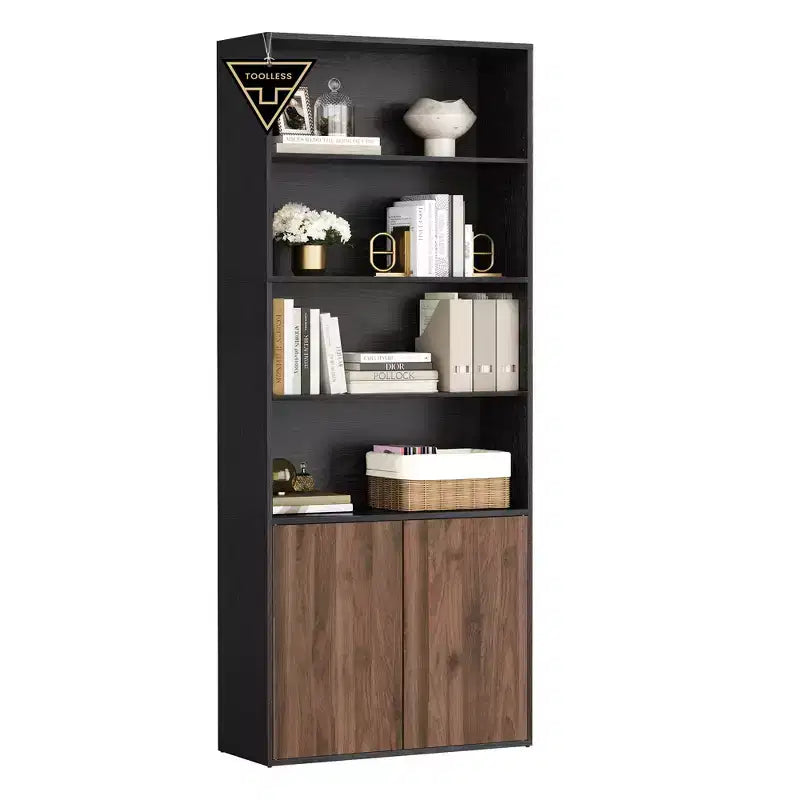 SONGMICS HOME Tall Book Shelf, Superfast Toolless Assembly, 6-Tier Floor Standing Bookcase with Adjustable Shelves and Door, Snow White
