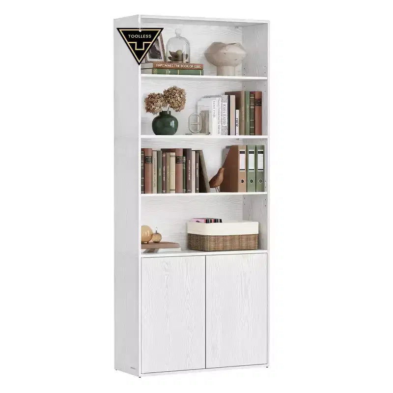 SONGMICS HOME Grande étagère, montage sans outil ultra rapide, bibliothèque à 6 niveaux sur pied avec étagères réglables et porte, blanc neige