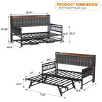 Divano Letto con Rotelle, Struttura in Tessuto Imbottito con Luce a LED, Stazione di Ricarica e Testiera Contenitore, Robuste Doghe in Metallo