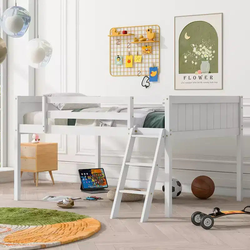 FAMYYT Full Size Loft Bed With Ladder, Easy Assembly, White