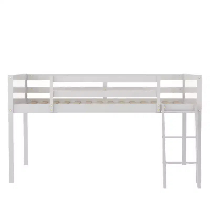 FAMYYT Letto a soppalco a grandezza naturale con scaletta, facile da montare, bianco