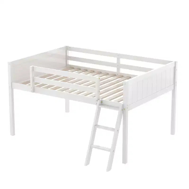 FAMYYT Letto a soppalco a grandezza naturale con scaletta, facile da montare, bianco