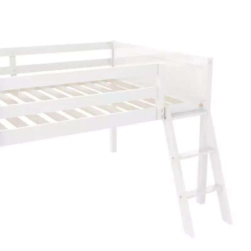 FAMYYT Letto a soppalco a grandezza naturale con scaletta, facile da montare, bianco