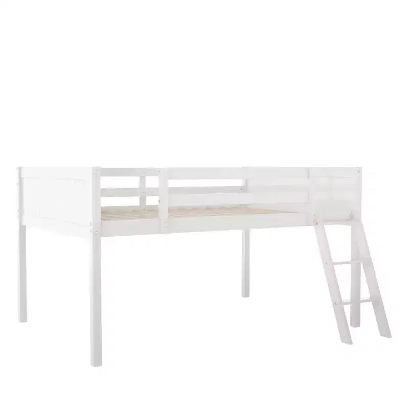 FAMYYT Letto a soppalco a grandezza naturale con scaletta, facile da montare, bianco