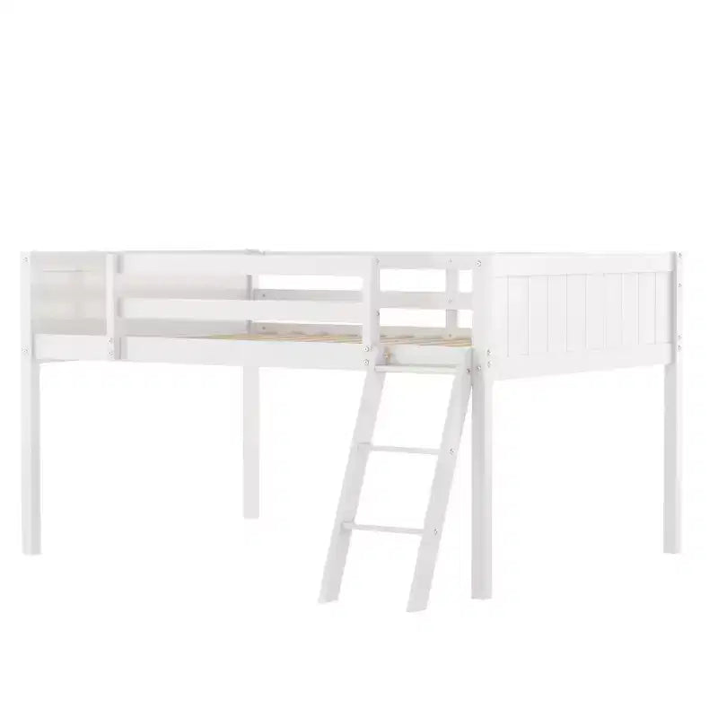 FAMYYT Letto a soppalco a grandezza naturale con scaletta, facile da montare, bianco