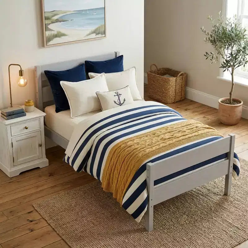 Struttura letto a piattaforma singola VECELO con testiera a doghe orizzontali, letto in legno senza bisogno di molle per cameretta bambini
