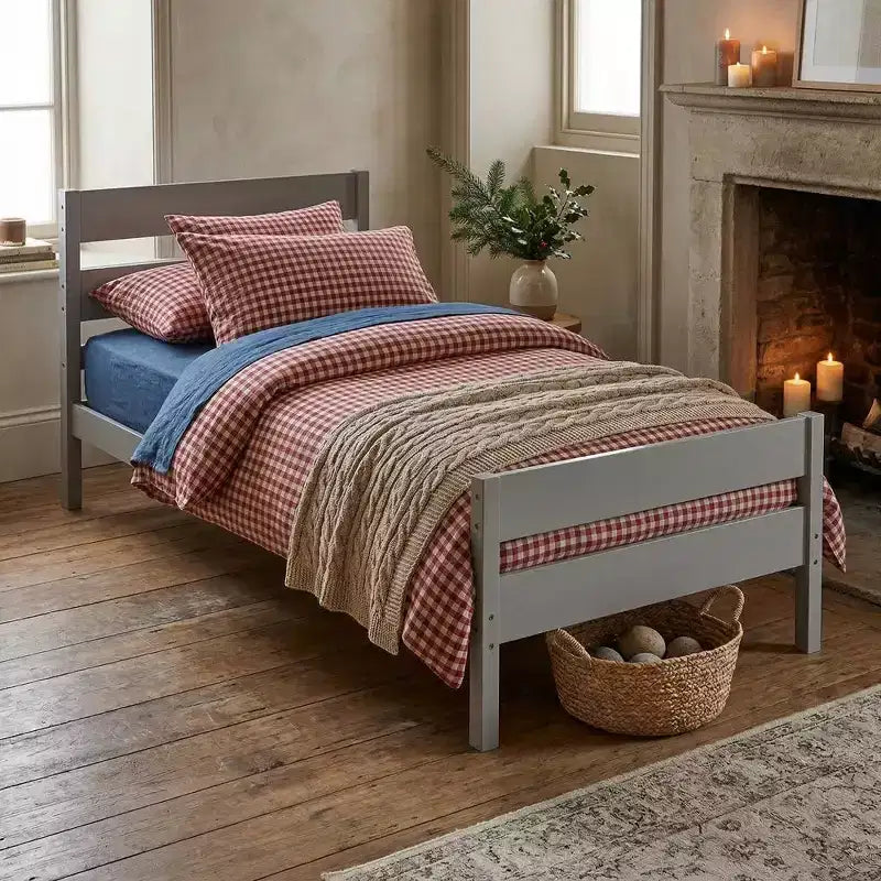 Struttura letto a piattaforma singola VECELO con testiera a doghe orizzontali, letto in legno senza bisogno di molle per cameretta bambini