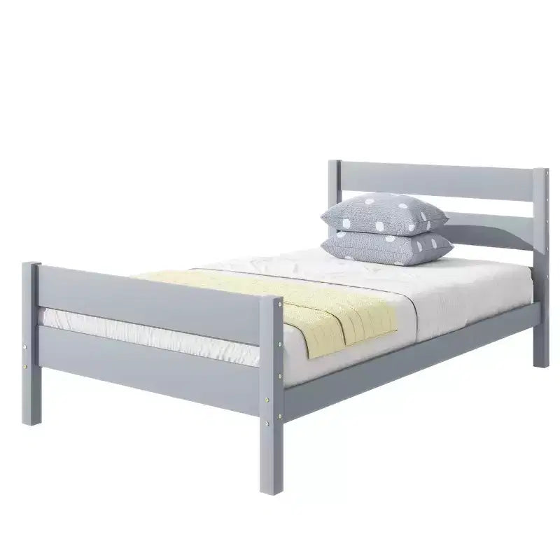 Struttura letto a piattaforma singola VECELO con testiera a doghe orizzontali, letto in legno senza bisogno di molle per cameretta bambini