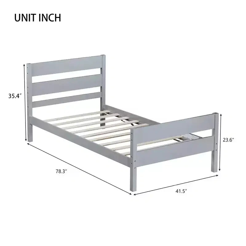 Struttura letto a piattaforma singola VECELO con testiera a doghe orizzontali, letto in legno senza bisogno di molle per cameretta bambini