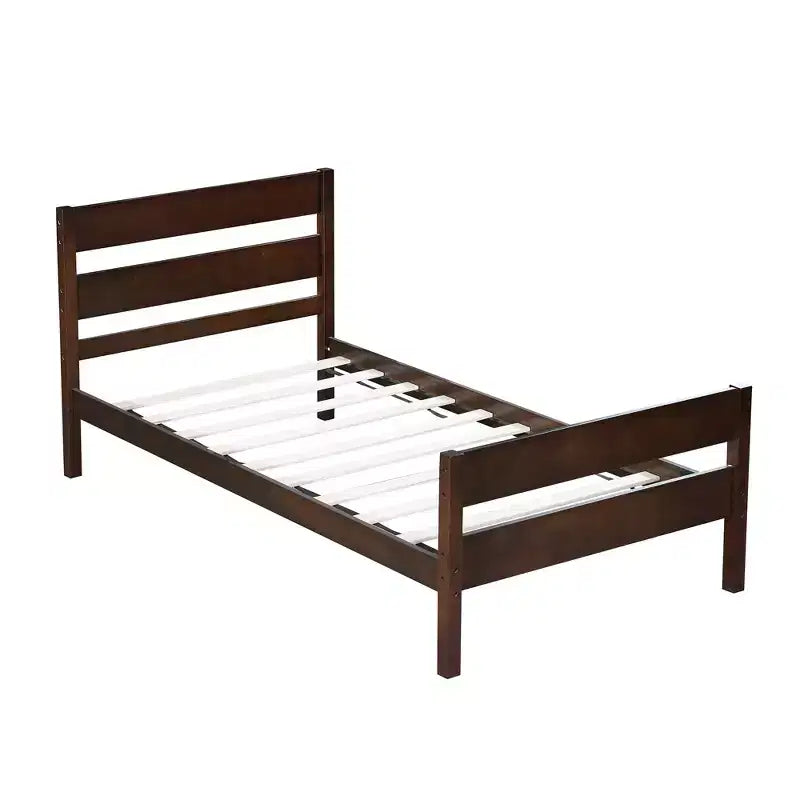 Struttura letto a piattaforma singola VECELO con testiera a doghe orizzontali, letto in legno senza bisogno di molle per cameretta bambini