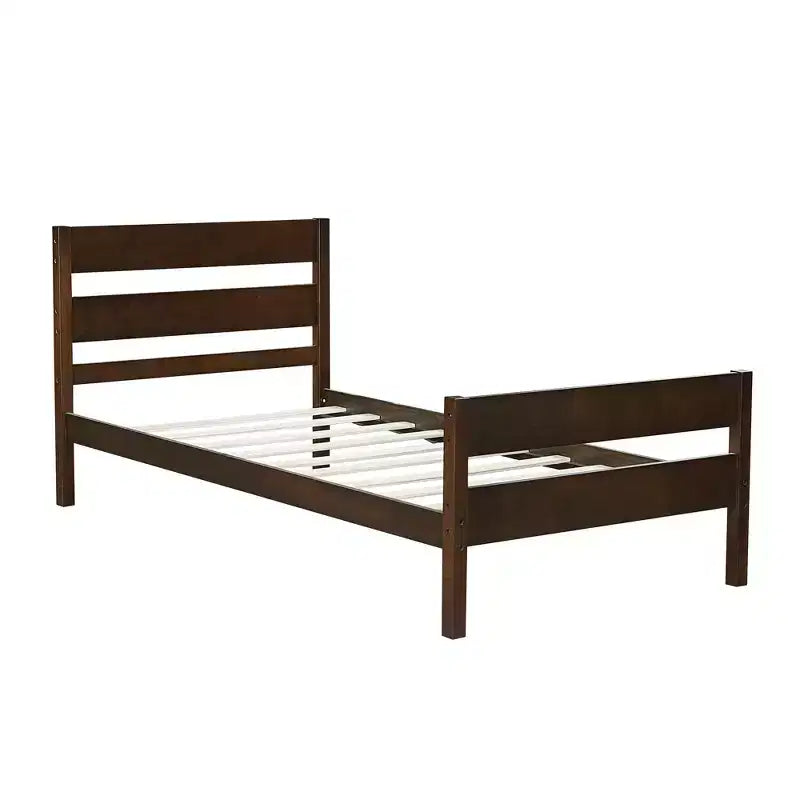 Struttura letto a piattaforma singola VECELO con testiera a doghe orizzontali, letto in legno senza bisogno di molle per cameretta bambini