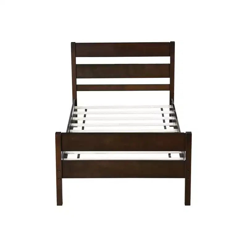 Struttura letto a piattaforma singola VECELO con testiera a doghe orizzontali, letto in legno senza bisogno di molle per cameretta bambini