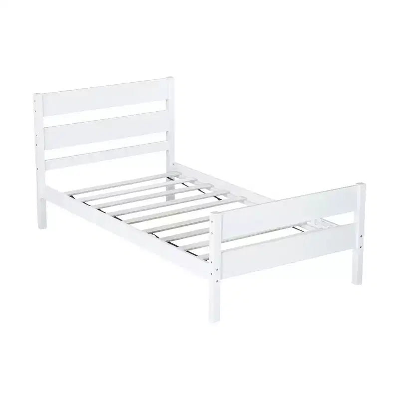 Struttura letto a piattaforma singola VECELO con testiera a doghe orizzontali, letto in legno senza bisogno di molle per cameretta bambini