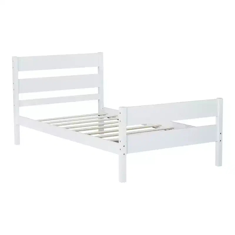Struttura letto a piattaforma singola VECELO con testiera a doghe orizzontali, letto in legno senza bisogno di molle per cameretta bambini
