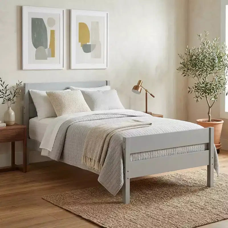 Struttura letto a piattaforma singola VECELO con testiera a doghe orizzontali, letto in legno senza bisogno di molle per cameretta bambini