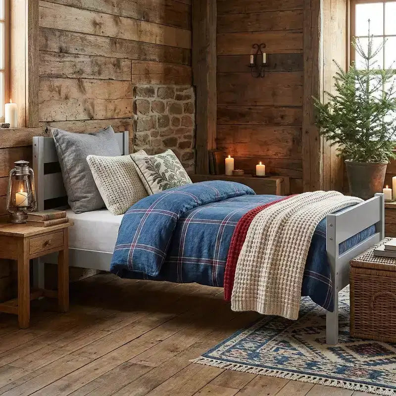 Struttura letto a piattaforma singola VECELO con testiera a doghe orizzontali, letto in legno senza bisogno di molle per cameretta bambini